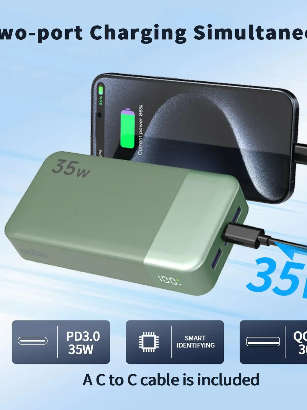 NOBIS Powerbank 20.000mAh mit 35W Schnellladung (